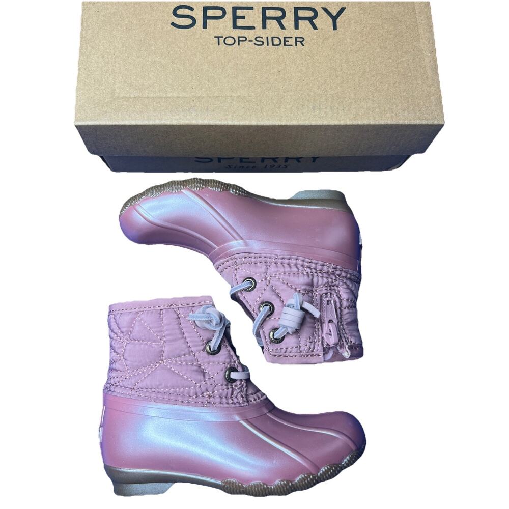 NIB Sperry Girls Saltwater Duck Rain Boot Blush Pink Size 7M